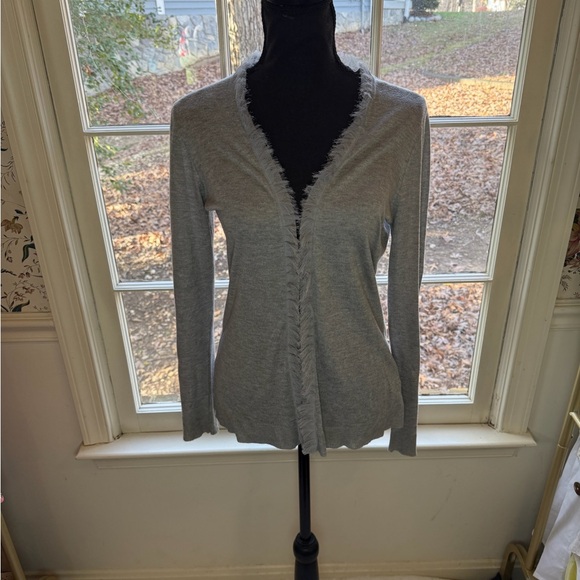 AK Anne Klein Gray Women's Frayed Edge Cardigan - Picture 1 of 12